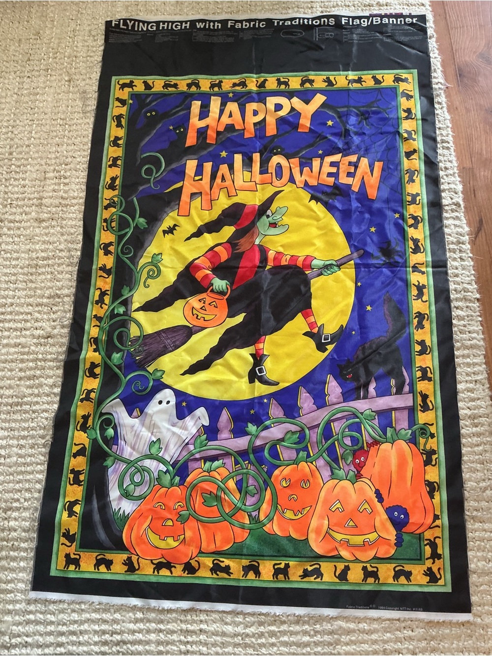 VINTAGE HALLOWEEN LARGE NYLON BANNER  MEASURES 34.5" W 54.5" TALL